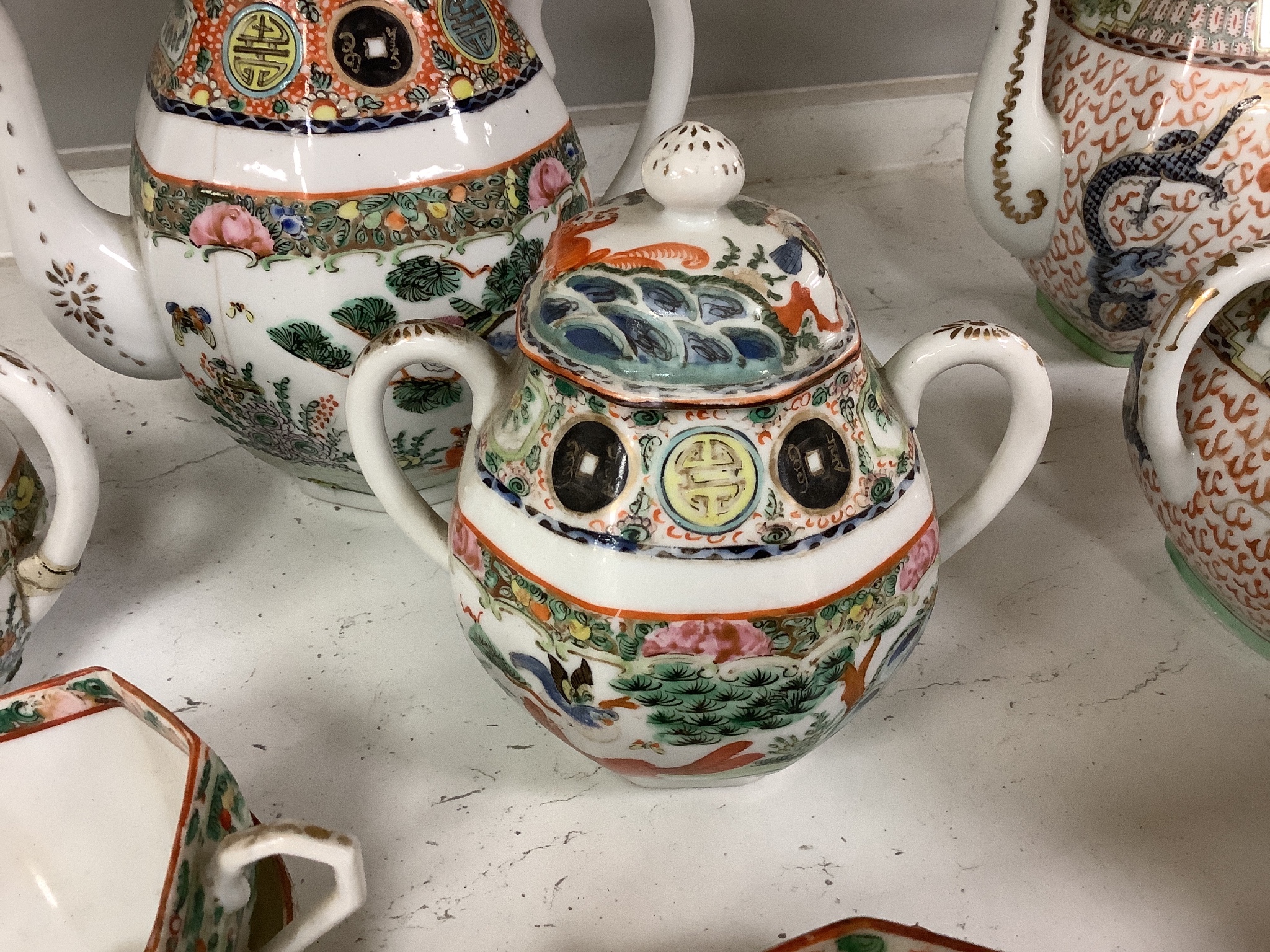 A Cantonese porcelain part tea and coffee set